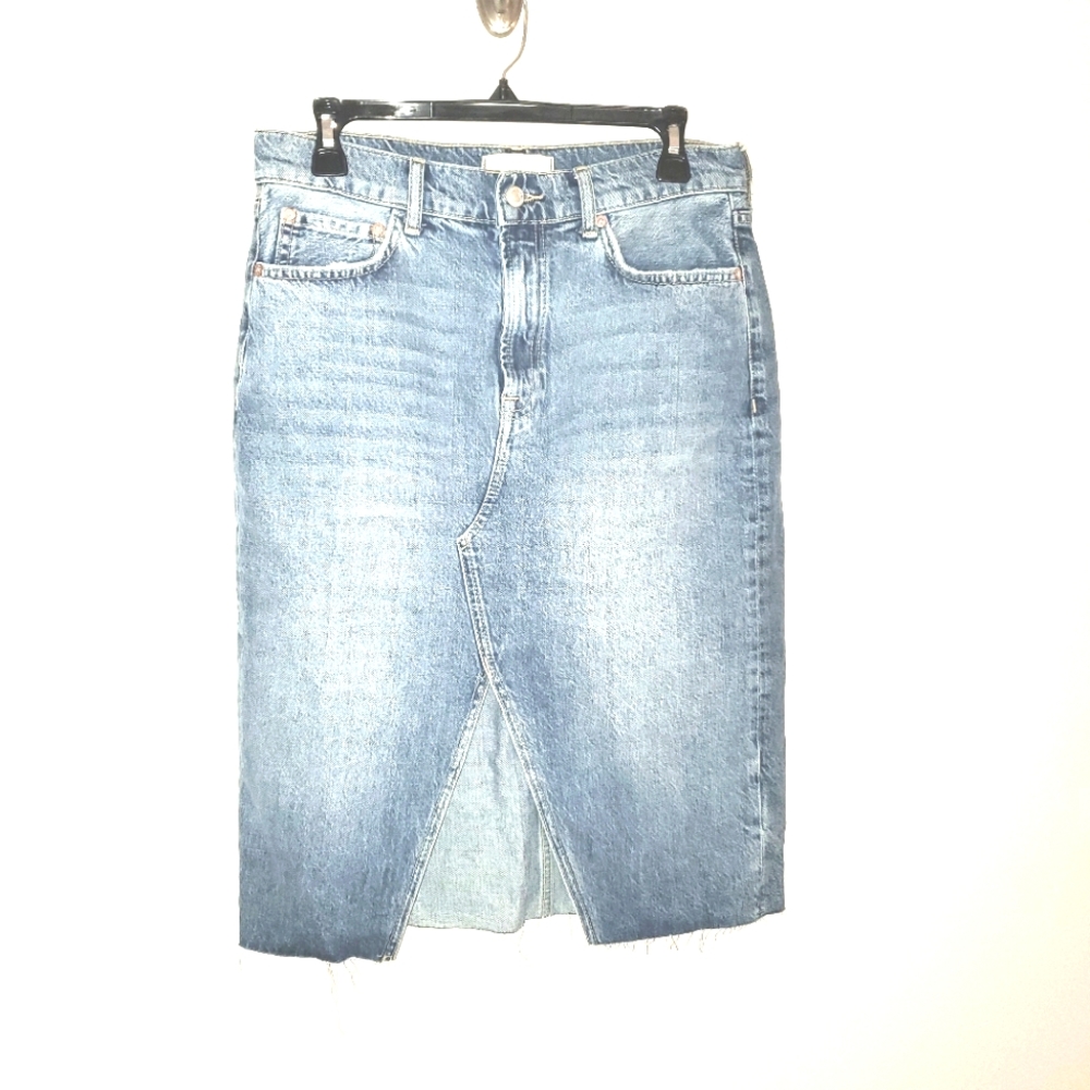 Free People We The Free Denim Midi Split Pencil Skirt Jean 30 10 M Indigo